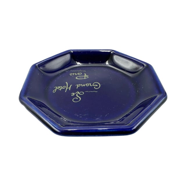 Vintage 5-Star Le Grand Hotel Paris Ashtray Trinket Dish Cobalt Blue For Sale - Image 11 of 12