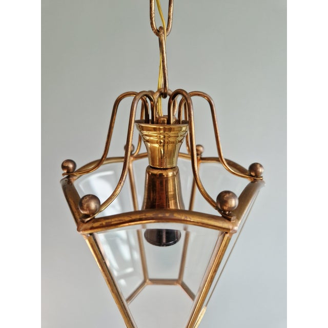Gold Brass and Beveled Glass Pendant Lights, 1950s-1960s, Set of 2 For Sale - Image 8 of 15
