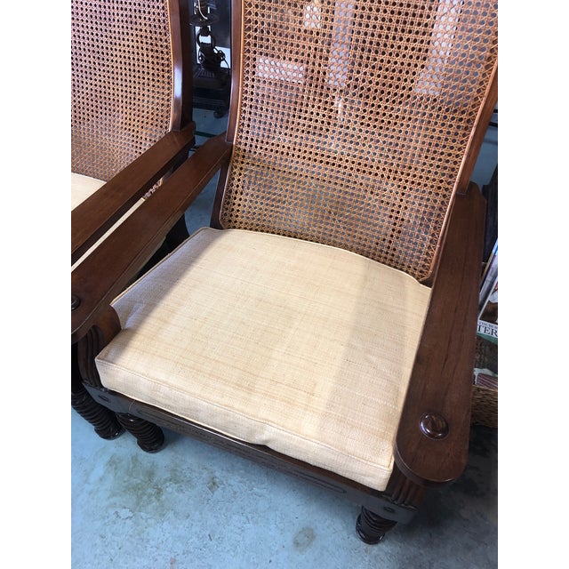 1990s Vintage Raffia Upholstered Cane British Khaki Chairs A Pair