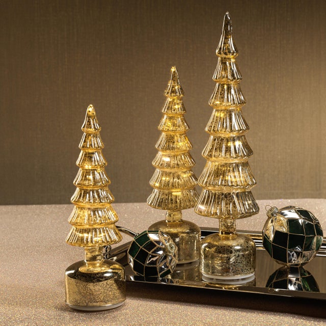 Contemporary Merrigan Antique Gold Rotating LED Holiday Tabletop Tree, Medium For Sale - Image 3 of 3