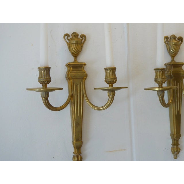 French 19th Century Louis XVI Style Bronze Sconces - a Pair For Sale - Image 3 of 6