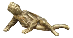 Vintage Italian Brass Desk Reclining Boy Soldier Paperweight
