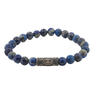 Lapis Lazuli & Sterling Silver Unique Evil Eye Symbol Beaded Bracelet For Sale