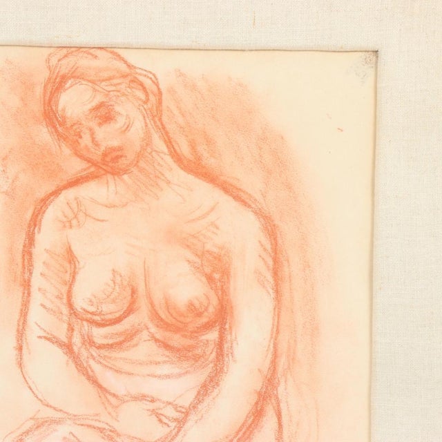 Figurative Moses Soyer, Seated Female Nude, Sanguine on Paper, Framed For Sale - Image 3 of 6