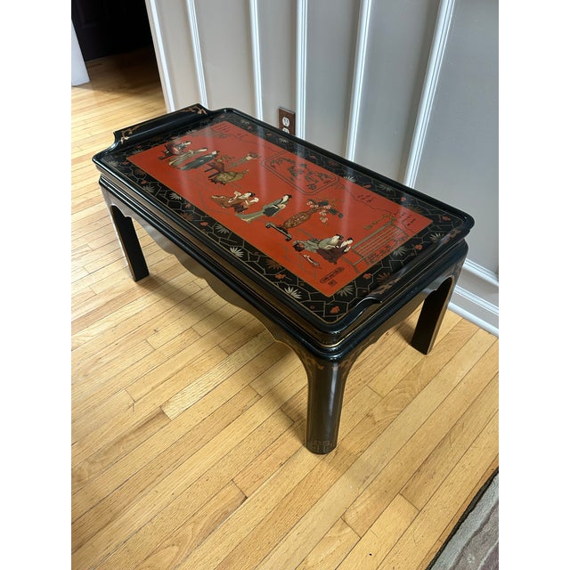 Drexel Heritage Vintage Drexel Heritage Et Cetera” Hand-Painted Chinoiserie & Black Lacquer Coffee Table For Sale - Image 4 of 9