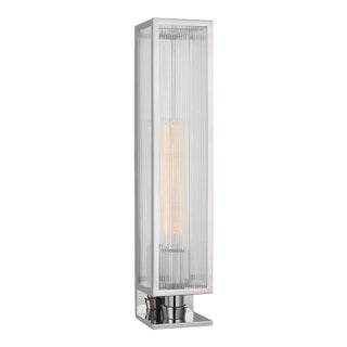 Barbara Barry for Visual Comfort Signature York 24" Single Box Sconce in Polished Nickel with Clear Ribbed Glass For Sale