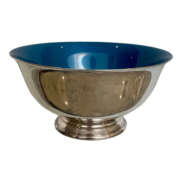 Vintage Paul Revere Silver Plate Turquoise Bowl For Sale