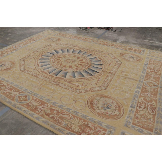 Transitional Rug & Kilim's Aubusson Style Rug in Gold & Beige With Floral Medallion For Sale - Image 3 of 8
