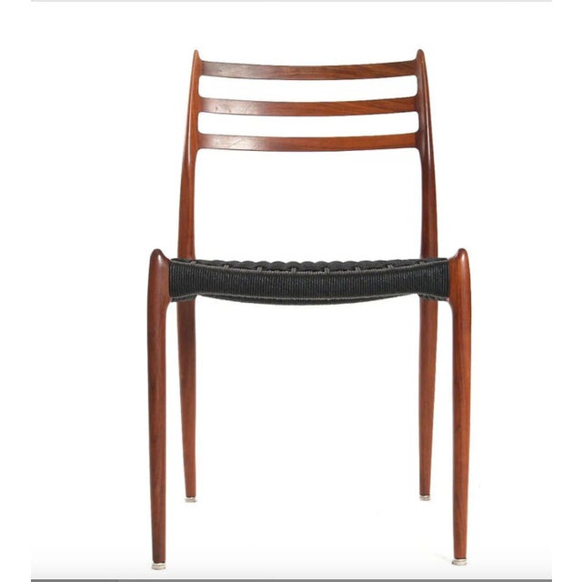 Model 78 Dining Chairs in Teak with Black Paper Cord Seats by Niels Otto (N. O.) Møller for J. L. Møllers, Denmark, 1960s, Set of 4 For Sale - Image 6 of 12