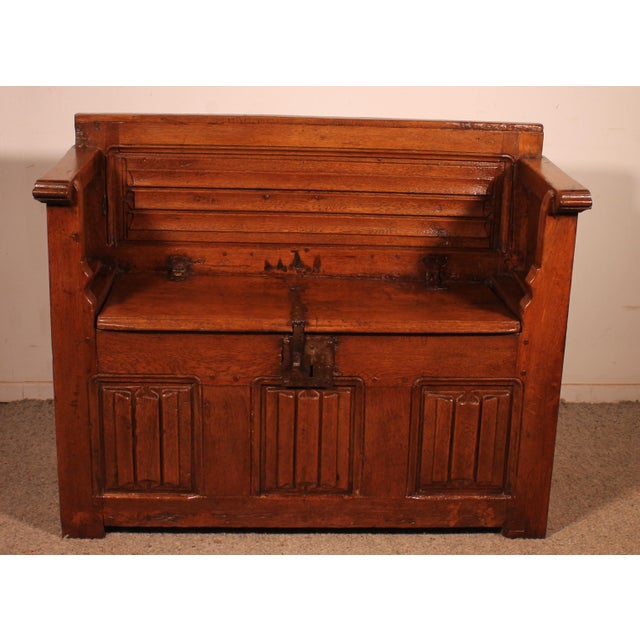 Gothic Style Oak Bench with Built-in Panels For Sale - Image 11 of 11