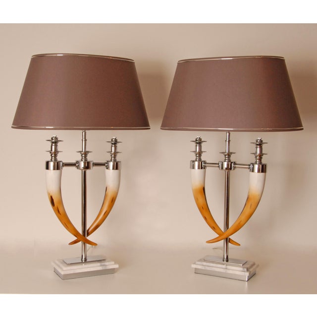 Textile Vintage Chrome Table Lamps with Marble Base, 1980s, Set of 2 For Sale - Image 7 of 10
