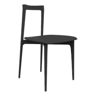 Grey Chair in Linea 622 Leather and Black Oak by Collector Studio For Sale