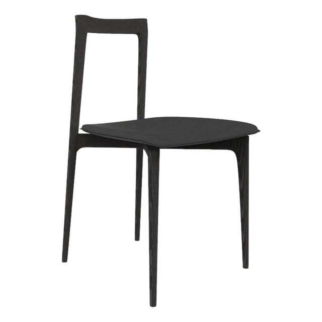 Grey Chair in Linea 622 Leather and Black Oak by Collector Studio For Sale