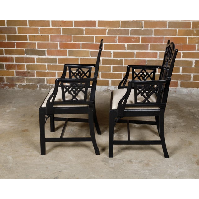 Pair of English Chinese Chippendale Style Black Lacquered Armchairs, circa 1950 For Sale - Image 12 of 12