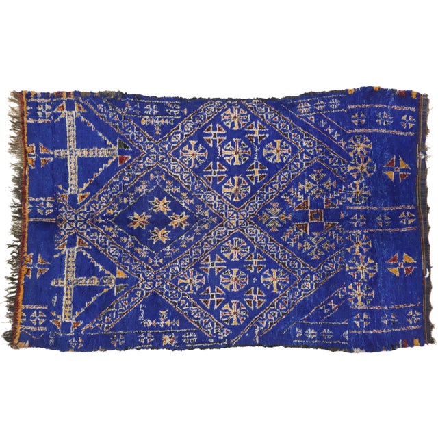 Vintage Blue Beni Mguild Moroccan Rug - 06'10 X 10'06 For Sale - Image 9 of 10
