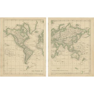 Antique Map of the World in Two Sheets, 1852, Set of 2 For Sale