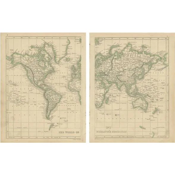 Antique Map of the World in Two Sheets, 1852, Set of 2 For Sale