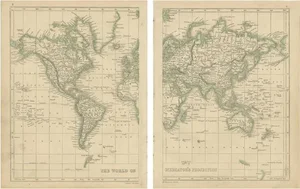 Antique Map of the World in Two Sheets, 1852, Set of 2