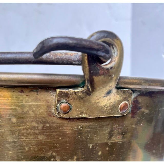 Late 1800s Brass Pot/Cauldron/Planter With Hand Forged Iron Handle For Sale - Image 9 of 15