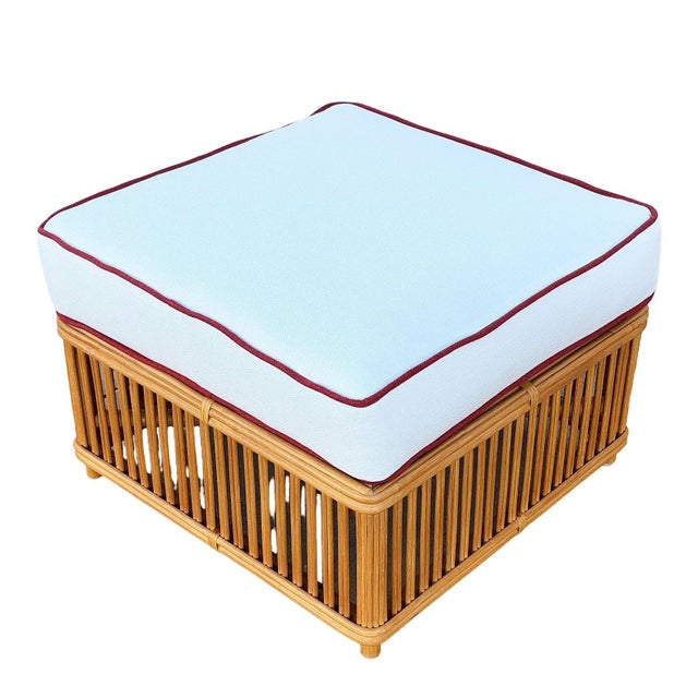 This beautifully restored Nantucket Ottoman featuring classic stick rattan framing with tightly woven wicker wrappings,...