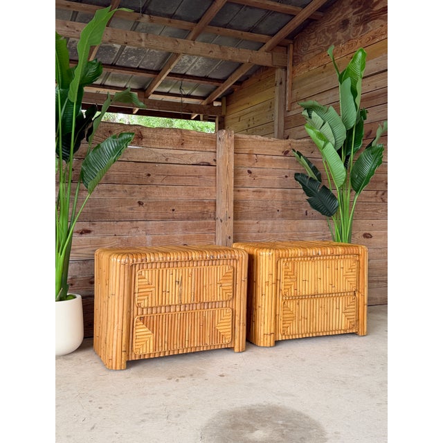 Pair of Late 20th Century Waterfall Split Rattan Nightstands For Sale - Image 11 of 12
