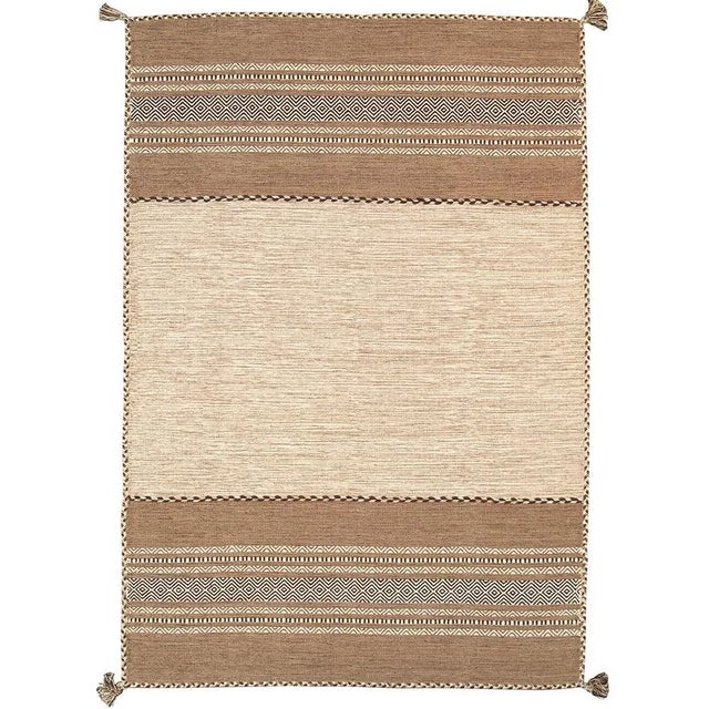 Indian Pasargad Home Kilim Lamb's Wool Area Rug, 8' 0" X 10' 0", Ivory For Sale - Image 3 of 3
