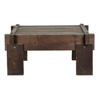 Small Vintage Folk Art Primitive Hand Made Wooden Low Table With Japanese Inspiration For Sale