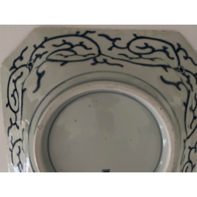 Antique Japanese Ko-Imari Blue and White Octagonal Plate With Landscape For Sale - Image 4 of 18