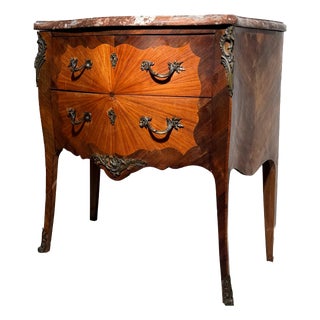 Antique French Louis XV Style Marquetry Commode with Marble Top For Sale