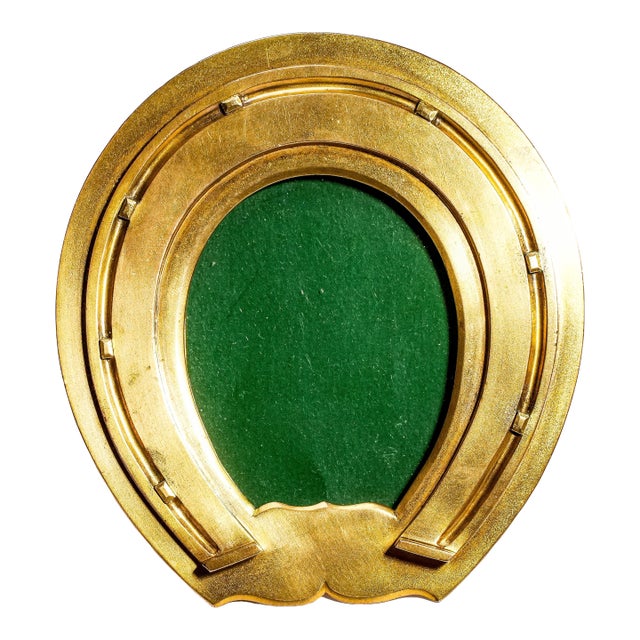 Rare Asprey Luxury Solid Brass Metal Antique Victorian Photo Picture Frame Horseshoe Horse Equestrian Theme Home Decor For Sale