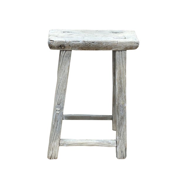 Rustic Raw Rough Wood Grain Rectangle Slim Stool Bench Side Table For Sale - Image 4 of 7