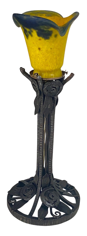 French Art Deco Table Lamp in Hammered Iron, France, 1920s