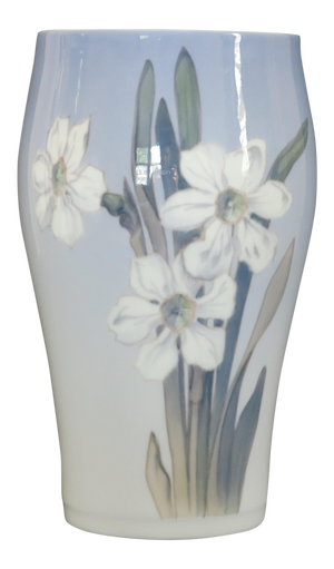 1950's Vintage Royal Copenhagen "White Narcissus" Hand Painted Porcelain Vase