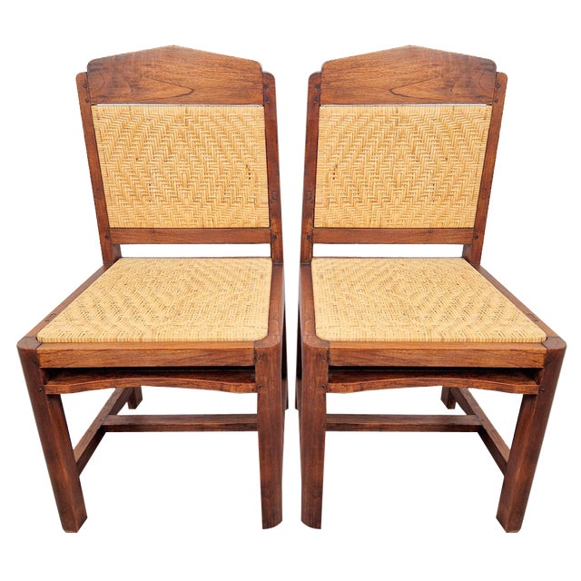 Set of Art Deco Dutch Haagse School Oak Rattan Chair, 1930s For Sale