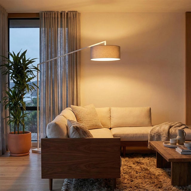 Designed by Kirby Groce in 2011, the Stretch 87"" Arc Lamp is a modern masterpiece featuring a white steel body and a...