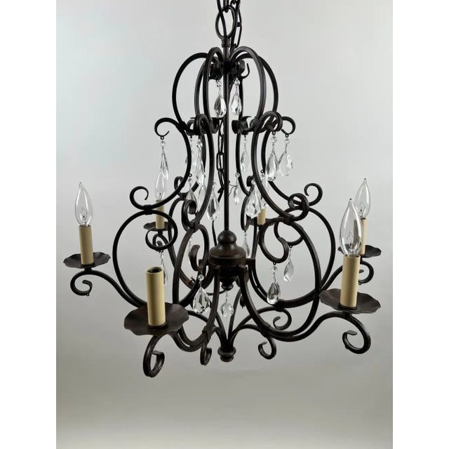 Late 20th Century French Art Nouveau Style Metal & Crystal 6 Light Scroll Chandelier For Sale - Image 4 of 11