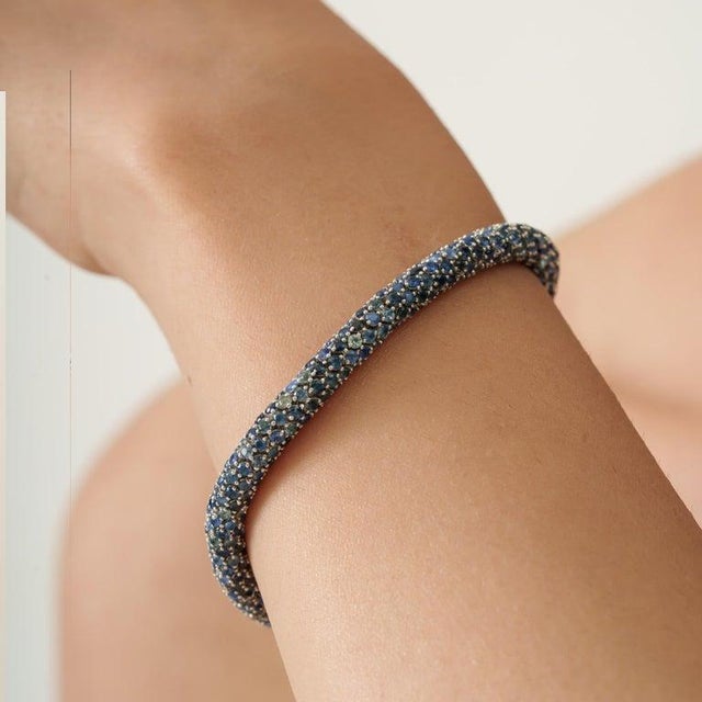18.51 Ct Natural Blue Sapphire Rope Bracelet in 925 Silver For Sale - Image 4 of 11