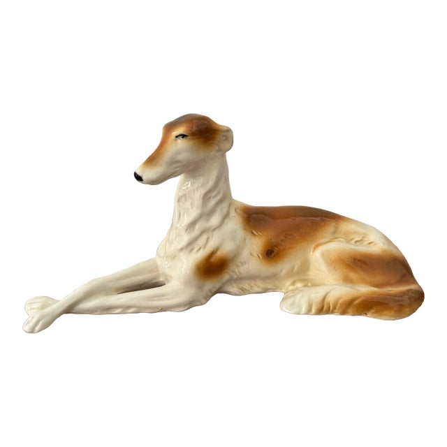 Antique German Porcelain Borzoi Dog Sculpture For Sale
