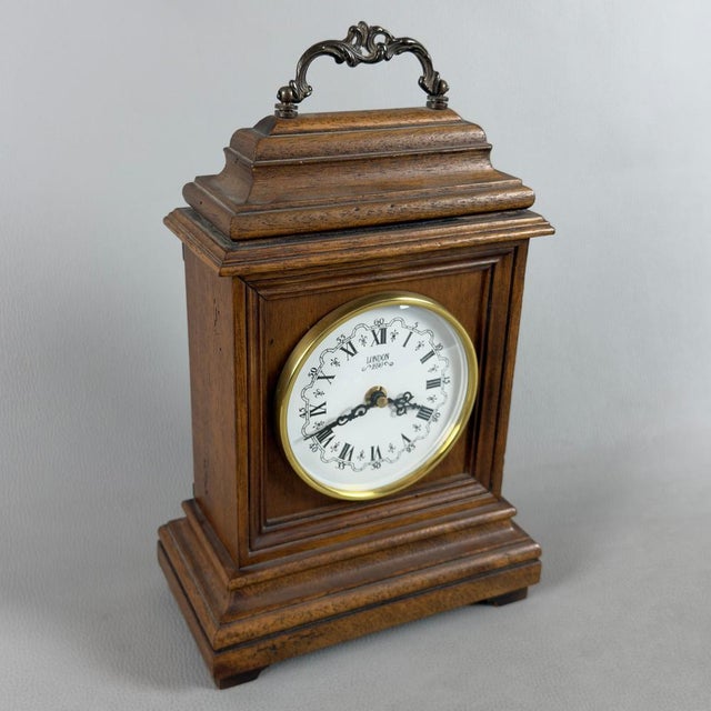 Wood Vintage Wooden Fireplace Table Clock with Quartz Movement, 1960s For Sale - Image 7 of 13