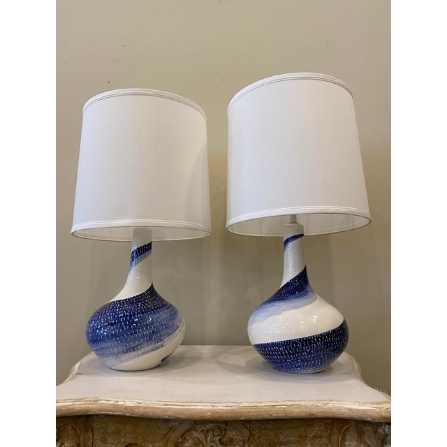 Blue And White Ceramic Lamps A Pair Chairish