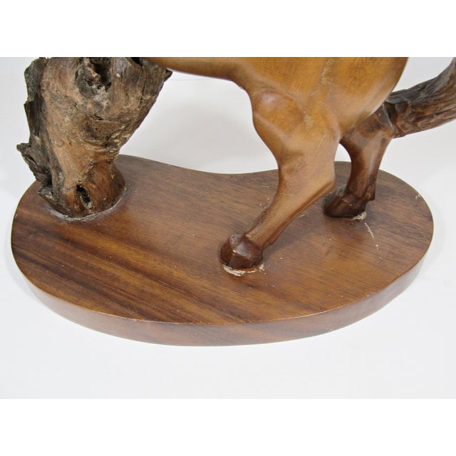 Mid-Century Hand-Carved Wooden Rearing Stallion on Natural Base – 17.5"h For Sale - Image 16 of 18