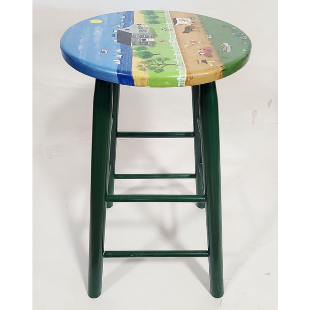 Vintage Artist Painted & Polychromed Modern Whimsical Nantucket Bar Stool Chair For Sale - Image 4 of 12