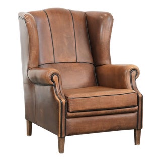Sheepskin Wing Chair in Leather For Sale
