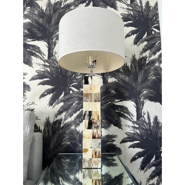 Mid-Century Modern Vintage Tessellated Horn Mosaic Lamp Attributed to Enrique Garcel, C. 1980's For Sale - Image 3 of 12