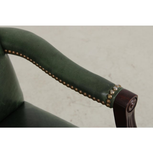 Green Vintage Green Leather Mahogany Swivel Desk Chair For Sale - Image 8 of 13