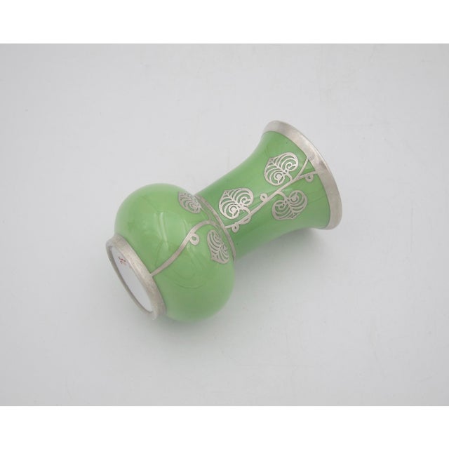 Mid 20th Century Manfred Veyhl Silver Overlay Art Deco Vase Pair in Green Porcelain For Sale - Image 5 of 10