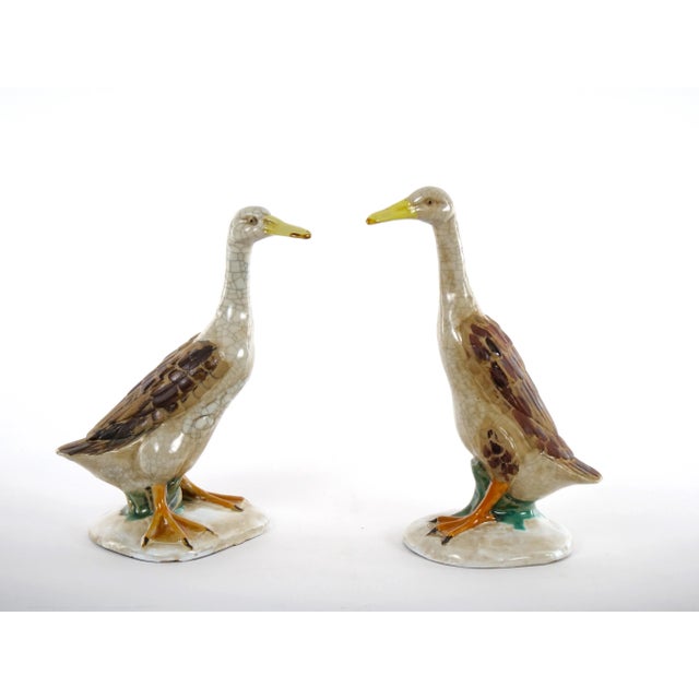 Large Pair English Glazed Porcelain / Terracotta Duck Statues For Sale In New York - Image 6 of 13