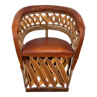 Vintage Mexican Cedar Wood and Leather Equipale Chair For Sale