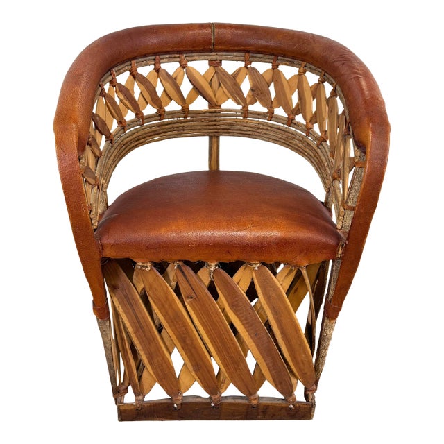 Vintage Mexican Cedar Wood and Leather Equipale Chair For Sale