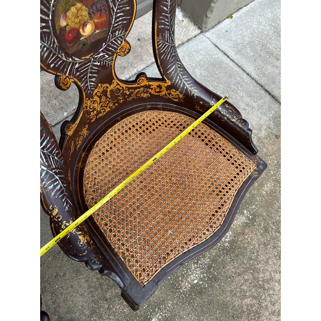 Pair of Mid Victorian Mother of Pearl Inlaid Papier Mâché Gilt Decor Set of Chairs For Sale - Image 11 of 12